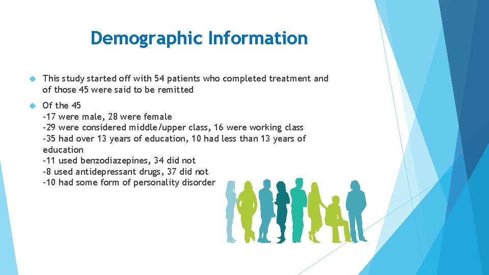 Demographic Information This study started off with 54 patients who completed treatment and of Demographic Information This study started off with 54 patients who completed treatment and of