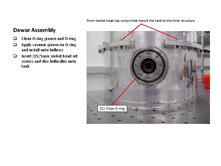 5 mm socket head cap screws that mount the tank to the inner structure