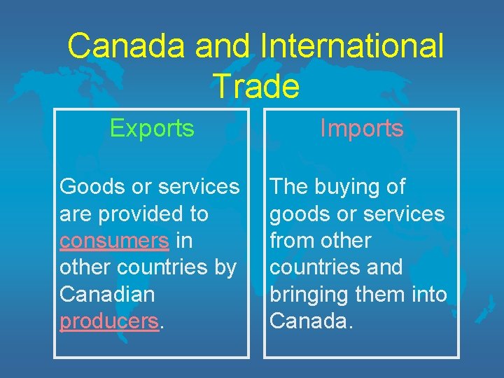 Canada and International Trade Exports Imports Goods or services are provided to consumers in