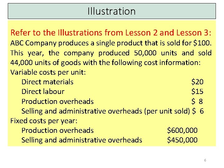 Illustration Refer to the Illustrations from Lesson 2 and Lesson 3: ABC Company produces