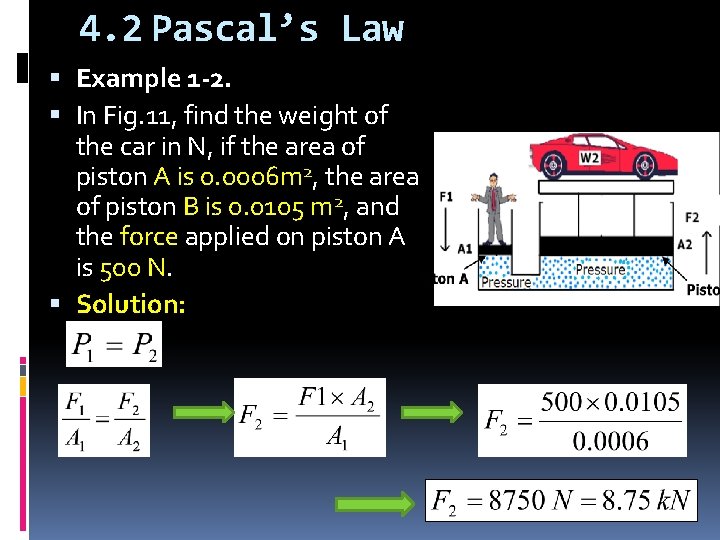 4. 2 Pascal’s Law Example 1 -2. In Fig. 11, find the weight of