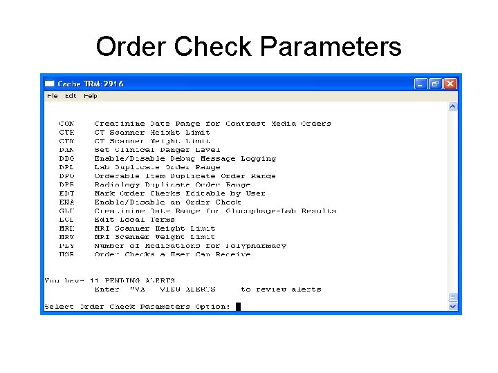 Order Check Parameters 