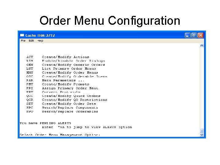Order Menu Configuration 