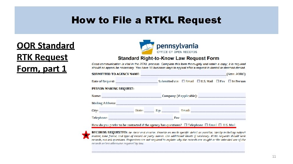 How to File a RTKL Request OOR Standard RTK Request Form, part 1 11