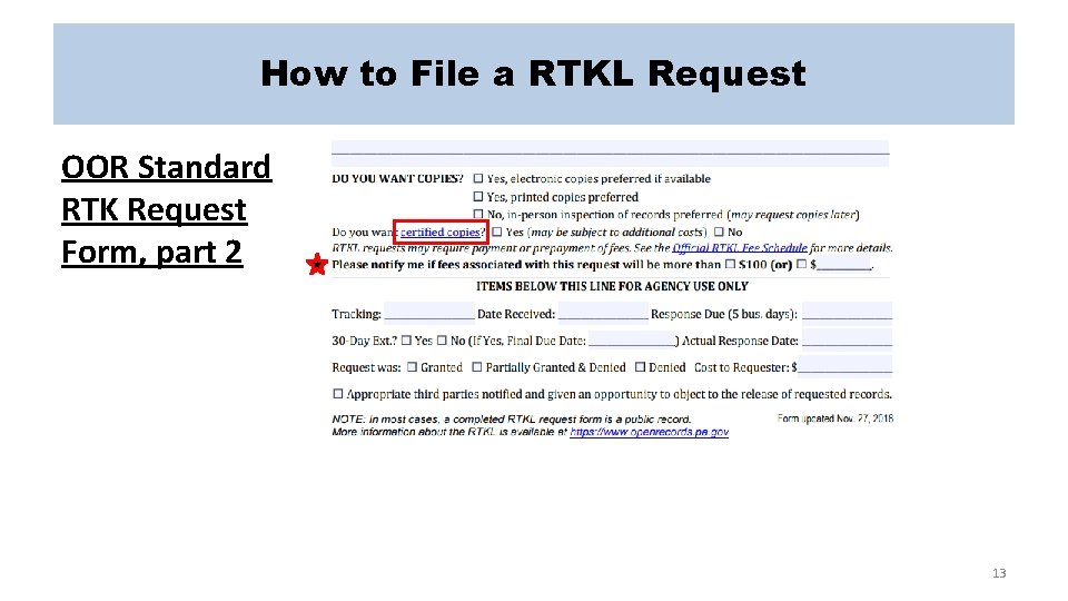 How to File a RTKL Request OOR Standard RTK Request Form, part 2 13
