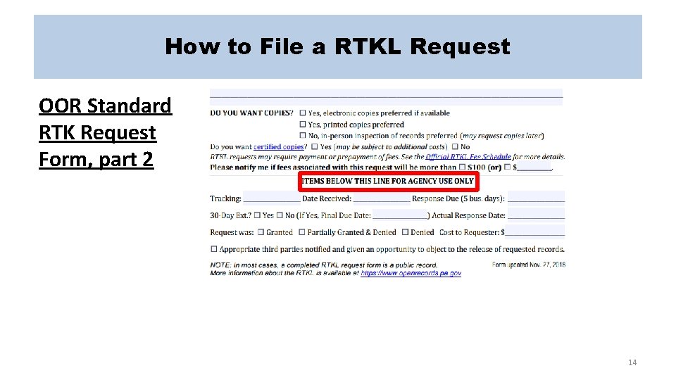 How to File a RTKL Request OOR Standard RTK Request Form, part 2 14