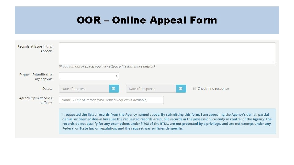 OOR – Online Appeal Form 