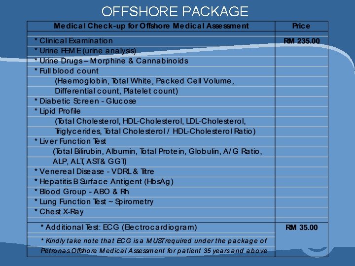 OFFSHORE PACKAGE OFFSHORE PACKAGE