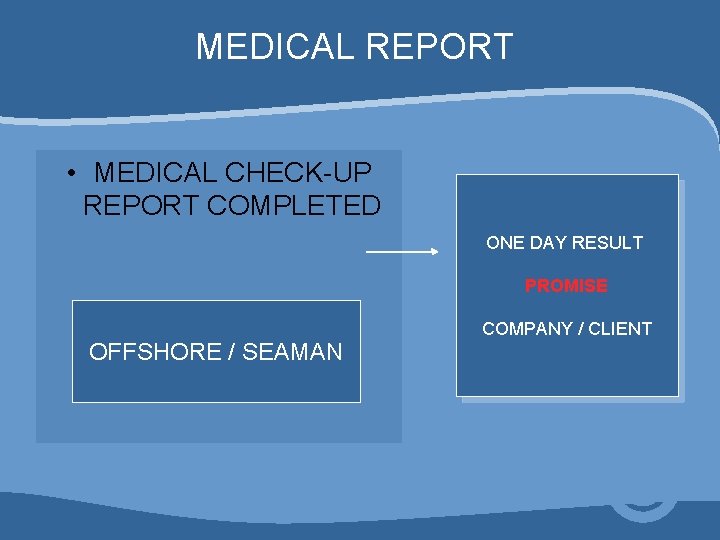MEDICAL REPORT • MEDICAL CHECK-UP REPORT COMPLETED ONE DAY RESULT PROMISE OFFSHORE / SEAMAN MEDICAL REPORT • MEDICAL CHECK-UP REPORT COMPLETED ONE DAY RESULT PROMISE OFFSHORE / SEAMAN
