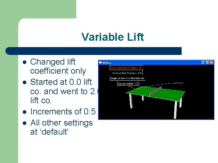 Variable Lift l l Changed lift coefficient only Started at 0. 0 lift co.