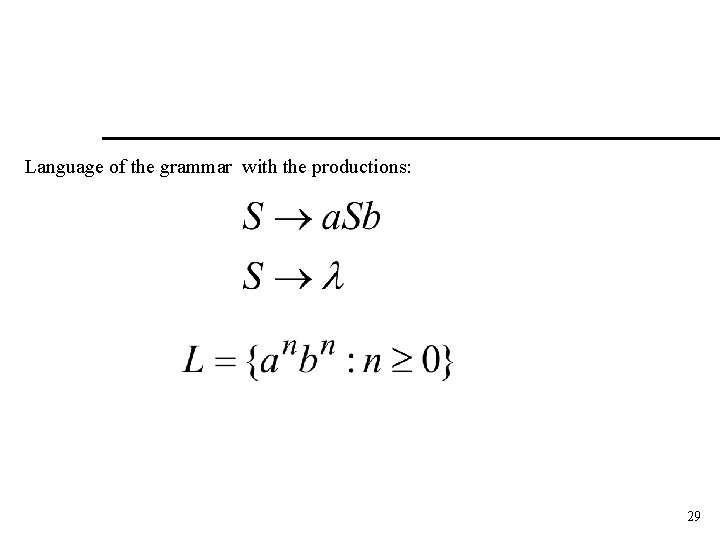 Language of the grammar with the productions: 29 