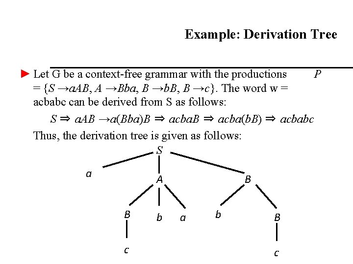 Example: Derivation Tree ► Let G be a context-free grammar with the productions P