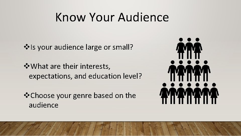 Know Your Audience v. Is your audience large or small? v. What are their