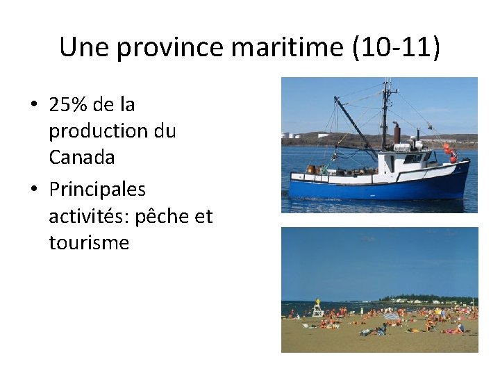 Une province maritime (10 -11) • 25% de la production du Canada • Principales