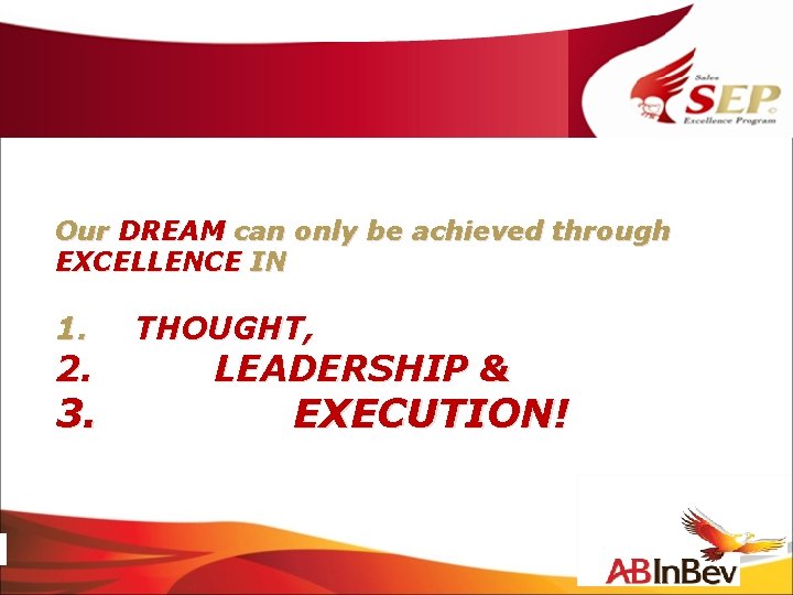 Our DREAM can only be achieved through EXCELLENCE IN 1. 2. 3. THOUGHT, LEADERSHIP