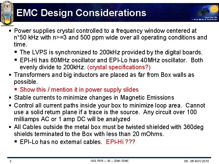 EMC Design Considerations Solar Probe Plus A NASA Mission to Touch the Sun §