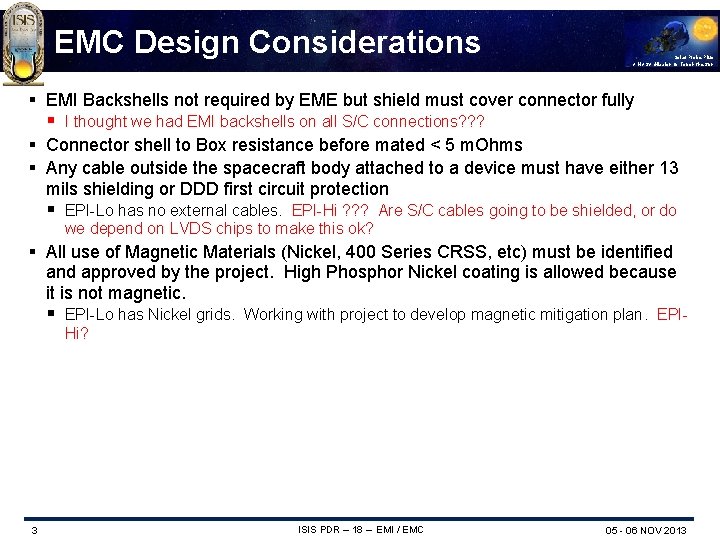 EMC Design Considerations Solar Probe Plus A NASA Mission to Touch the Sun §