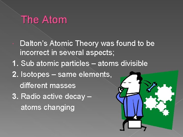 The Atom Dalton’s Atomic Theory was found to be incorrect in several aspects; 1. The Atom Dalton’s Atomic Theory was found to be incorrect in several aspects; 1.