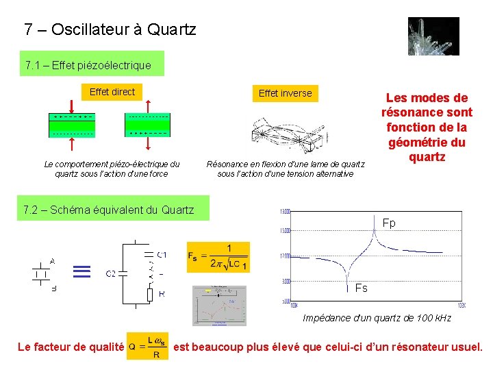7 – Oscillateur à Quartz 7. 1 – Effet piézoélectrique Effet direct Effet inverse