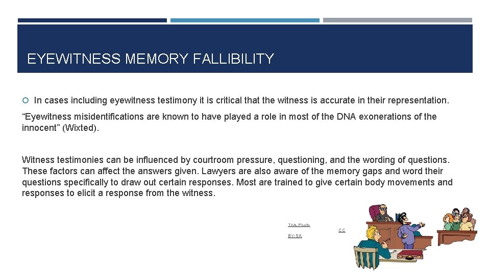 EYEWITNESS MEMORY FALLIBILITY In cases including eyewitness testimony it is critical that the witness