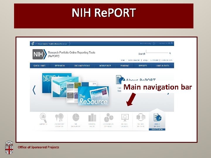 NIH Re. PORT Main navigation bar Office of Sponsored Projects 