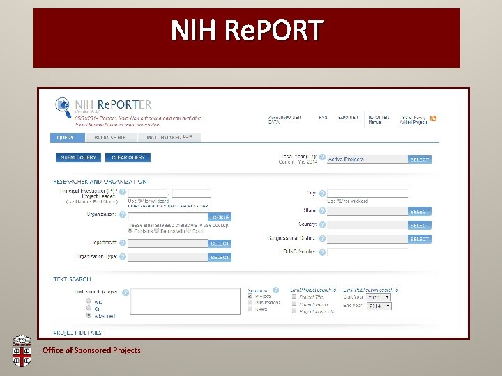 NIH Re. PORT Office of Sponsored Projects 