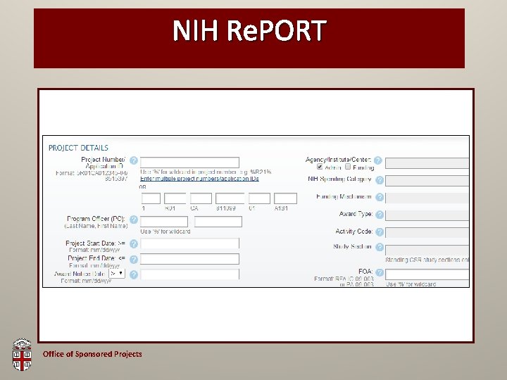 NIH Re. PORT Office of Sponsored Projects 