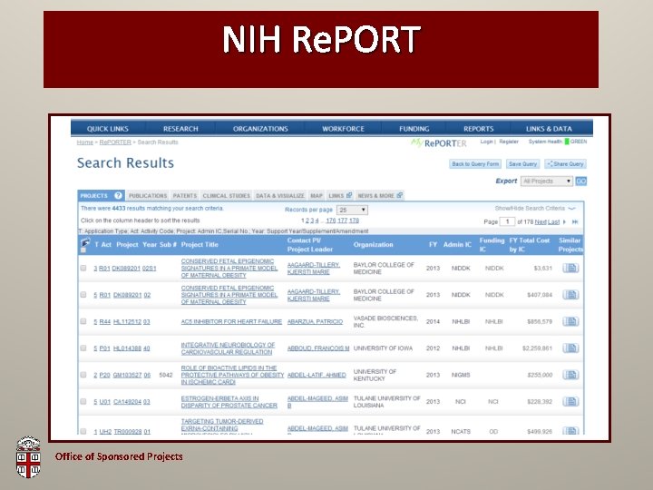 NIH Re. PORT Office of Sponsored Projects 