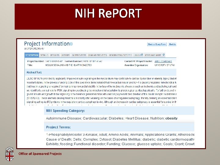 NIH Re. PORT Office of Sponsored Projects 