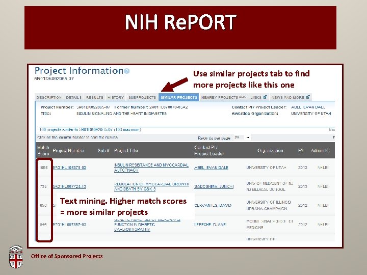 NIH Re. PORT Use similar projects tab to find more projects like this one