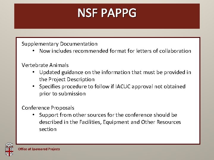 OSP NSF Brown PAPPG Bag Supplementary Documentation • Now includes recommended format for letters