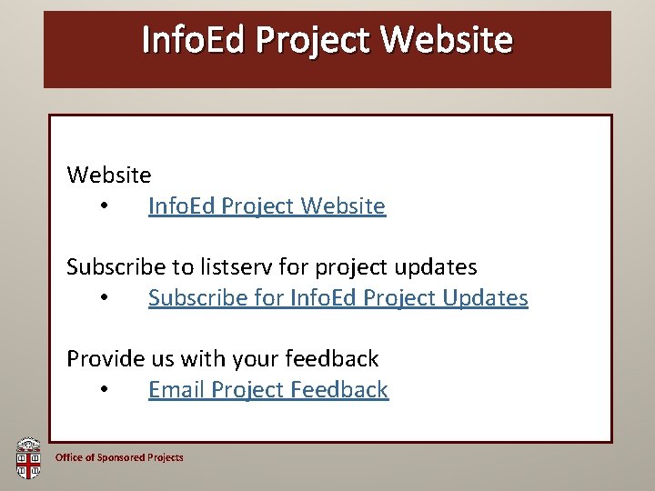 Info. Ed OSPProject Brown Website Bag Website • Info. Ed Project Website Subscribe to