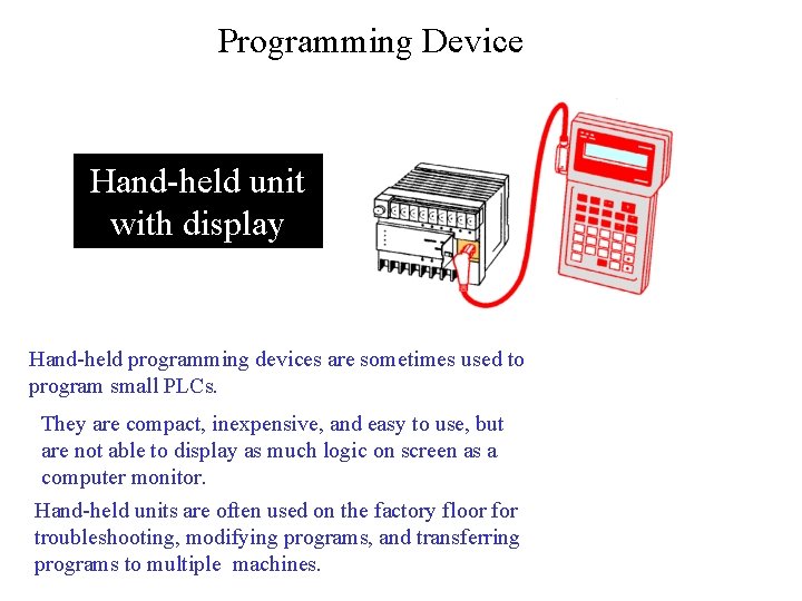 Programming Device Hand-held unit with display Hand-held programming devices are sometimes used to program
