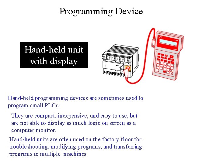 Programming Device Hand-held unit with display Hand-held programming devices are sometimes used to program Programming Device Hand-held unit with display Hand-held programming devices are sometimes used to program