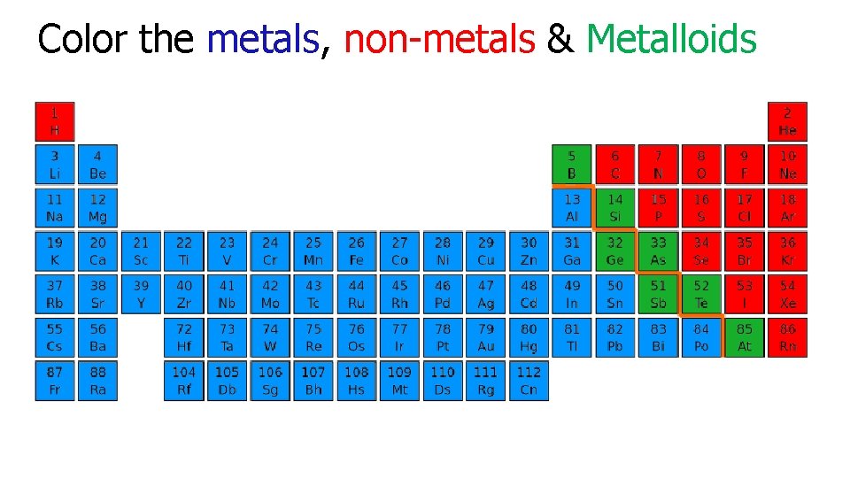 Color the metals, non-metals & Metalloids 