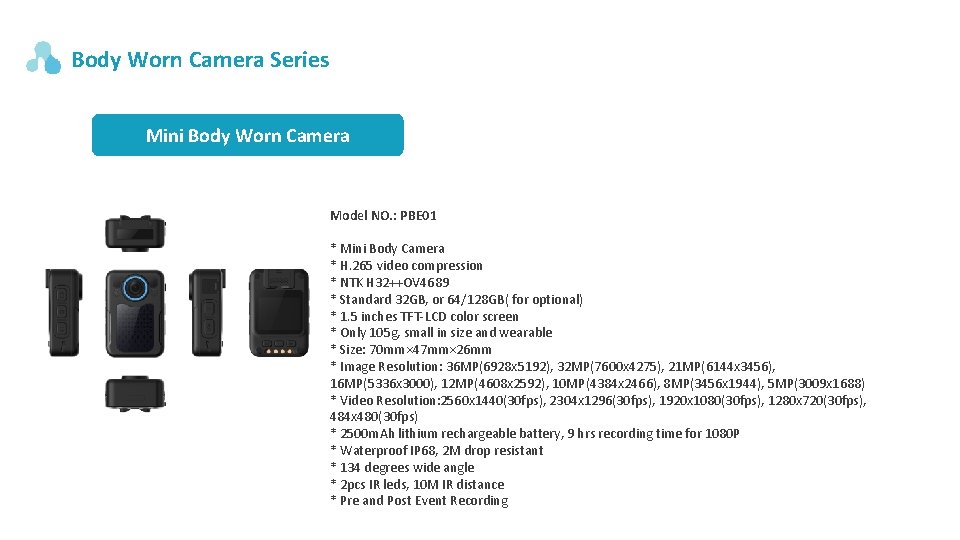 Body Worn Camera Series Mini Body Worn Camera Model NO. : PBE 01 * Body Worn Camera Series Mini Body Worn Camera Model NO. : PBE 01 *