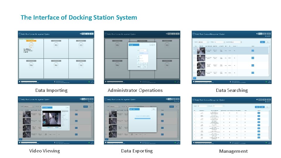 The Interface of Docking Station System Data Importing Video Viewing Administrator Operations Data Exporting The Interface of Docking Station System Data Importing Video Viewing Administrator Operations Data Exporting