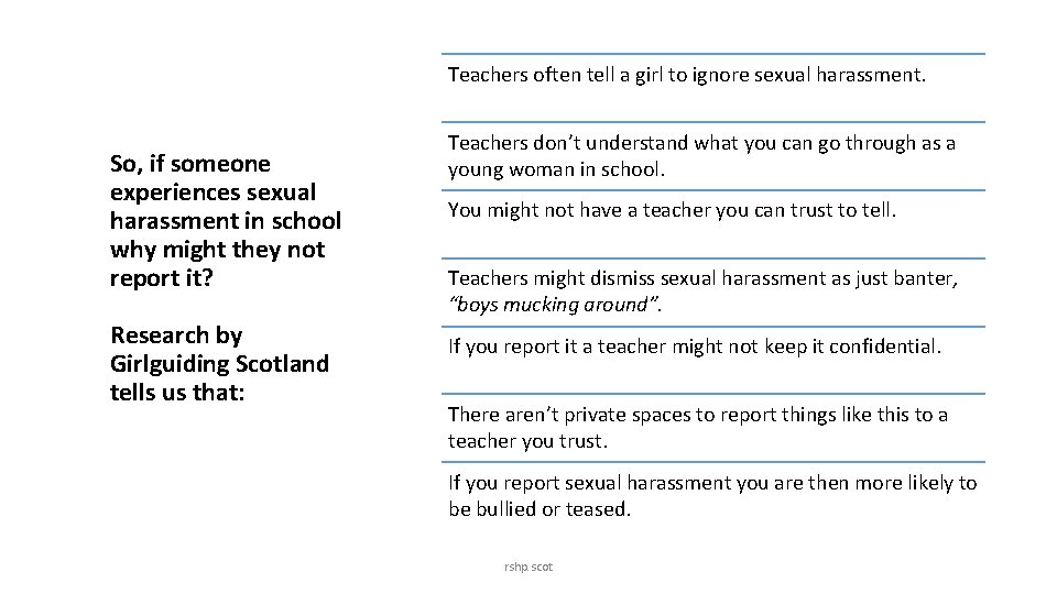 Teachers often tell a girl to ignore sexual harassment. So, if someone experiences sexual