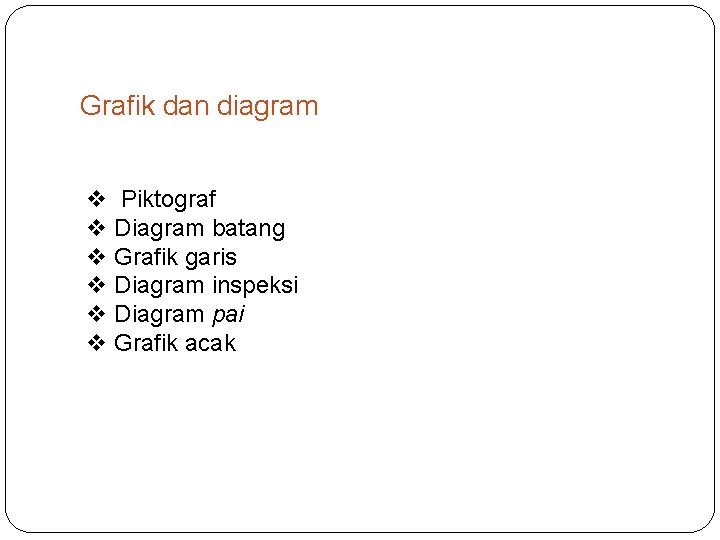 Grafik dan diagram v Piktograf v Diagram batang v Grafik garis v Diagram inspeksi