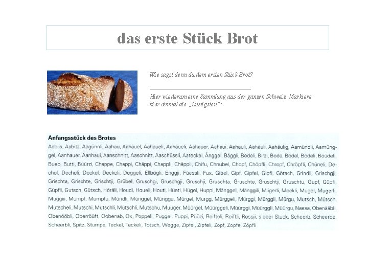 das erste Stück Brot Wie sagst denn du dem ersten Stück Brot? _________________ Hier