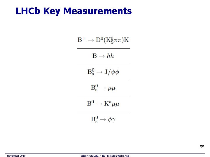 LHCb Key Measurements 55 November 2010 Eugeni Graugés – III Prometeo Workshop 