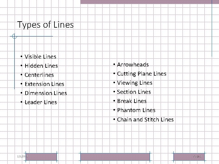 Types of Lines • Visible Lines • Hidden Lines • Centerlines • Extension Lines