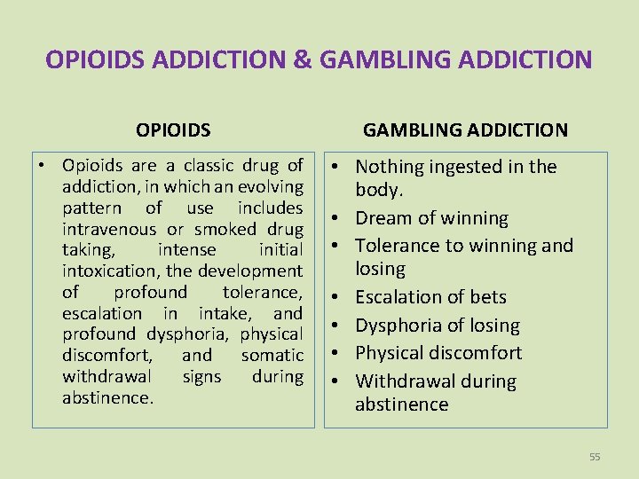 OPIOIDS ADDICTION & GAMBLING ADDICTION OPIOIDS • Opioids are a classic drug of addiction,