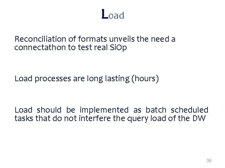 Load Reconciliation of formats unveils the need a connectathon to test real Si. Op
