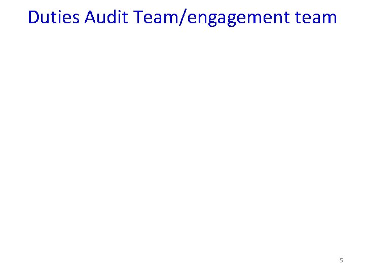 Duties Audit Team/engagement team 5 