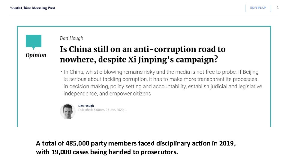 A total of 485, 000 party members faced disciplinary action in 2019, with 19,