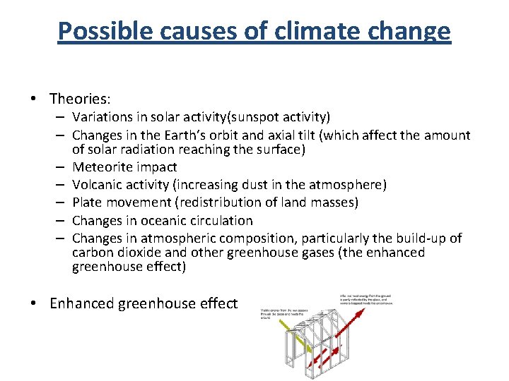 Possible causes of climate change • Theories: – Variations in solar activity(sunspot activity) –