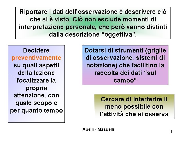 Riportare i dati dell’osservazione è descrivere ciò che si è visto. Ciò non esclude