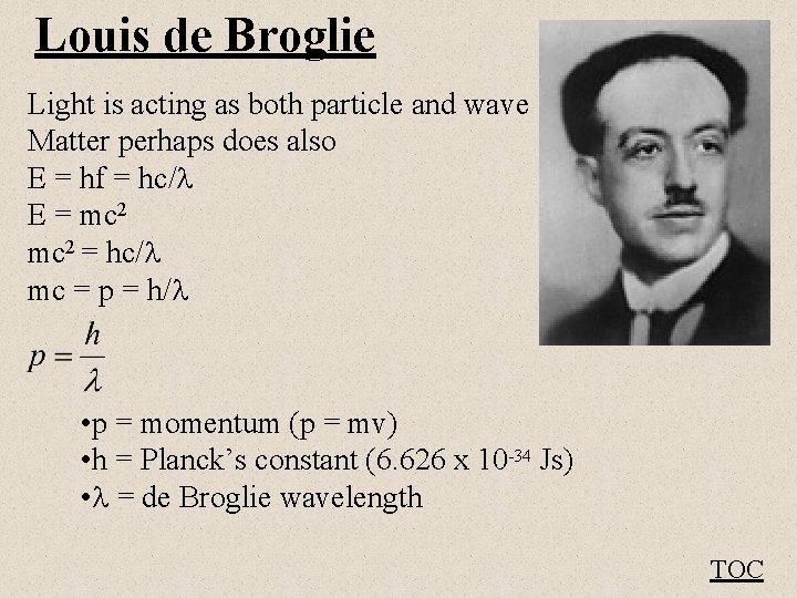 Louis de Broglie Light is acting as both particle and wave Matter perhaps does