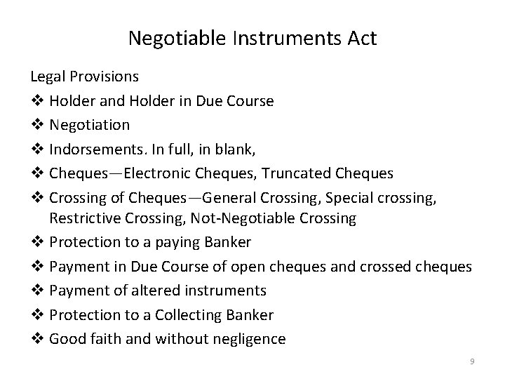 Negotiable Instruments Act Legal Provisions v Holder and Holder in Due Course v Negotiation